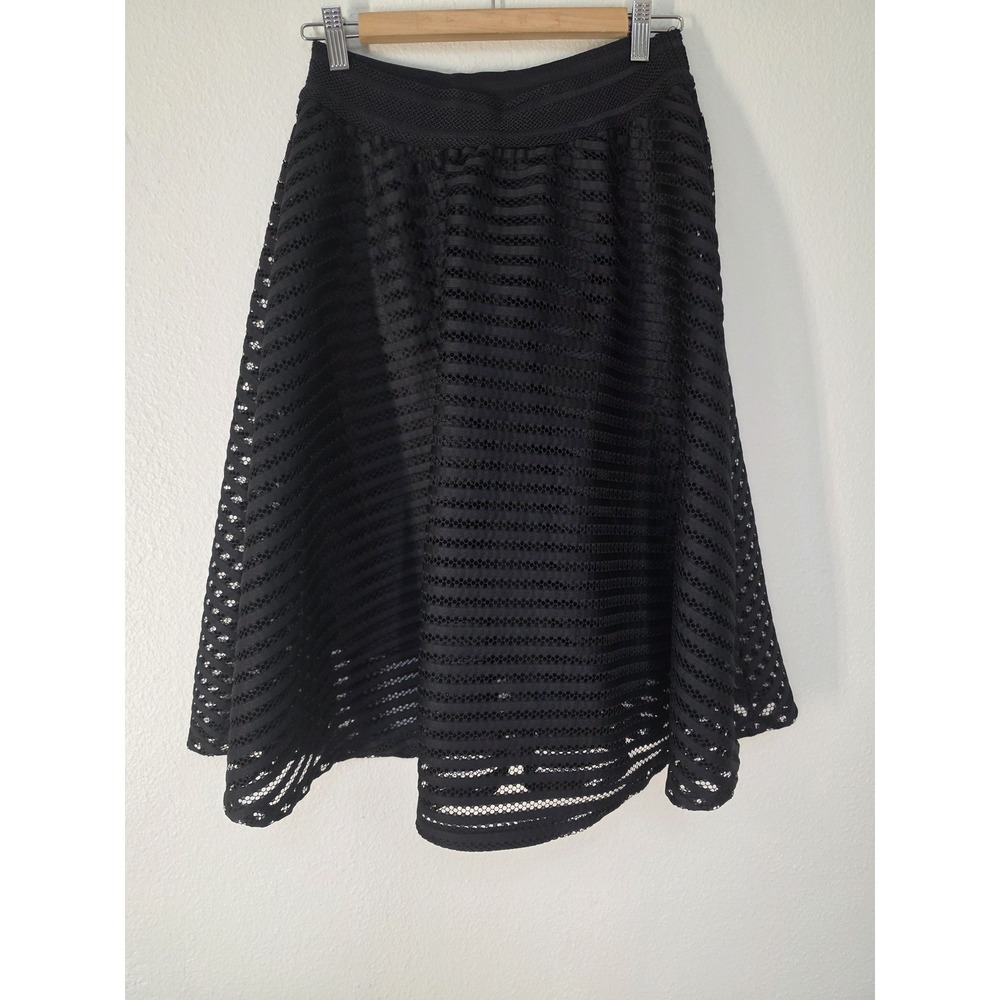French Kiss Women Skirt Size L Black Striped Midi Round Skirt